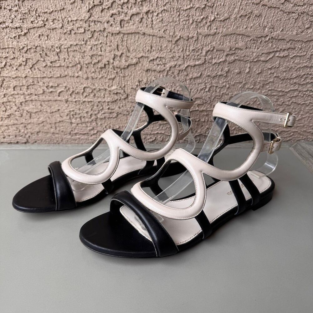 Sergio Rossi Gladiator Sandals Women 10US/40EU Black Ivory Flats Strappy Circles